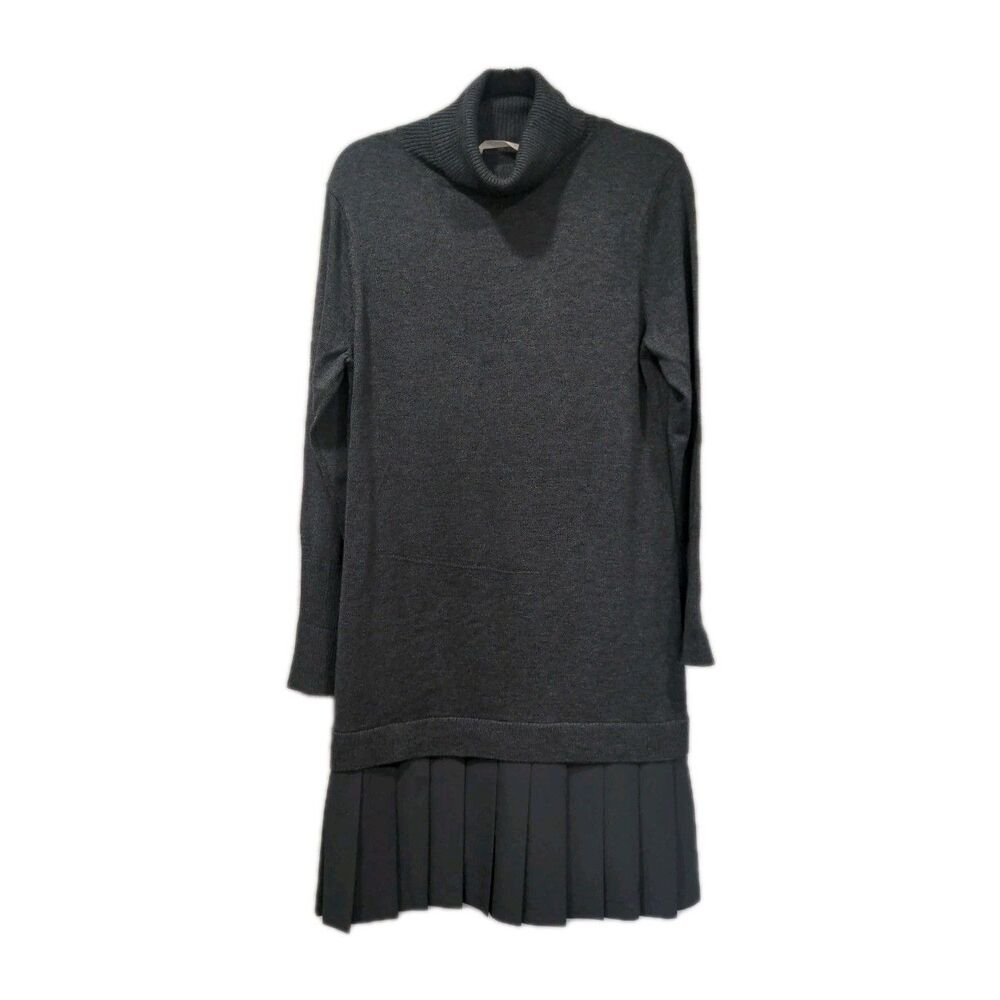 NWT Soft Surroundings Womens Chloe Sweater Dress Size M Gray Pleated Skirt